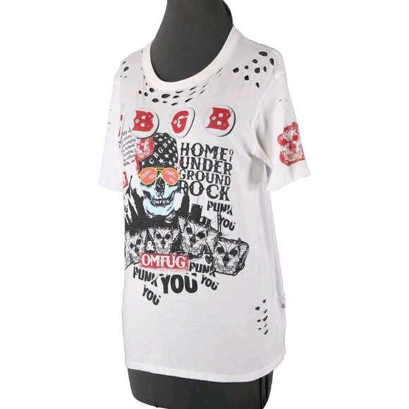 Lauren Moshi Sz M White Black Red CBGB Home Of Underground Rock 100% Cotton Top - Picture 2 of 16